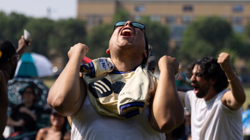Soccer fans watch the FIFA World Cup championship game in Harrison Park