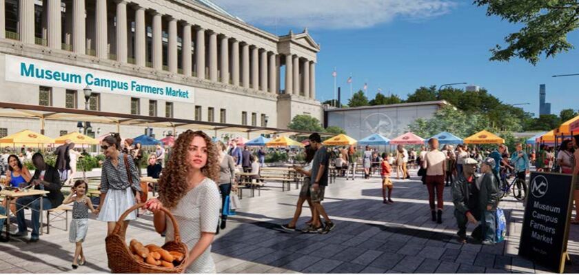 A rendering from a city report showing ways to improve Soldier Field and the Museum Campus.