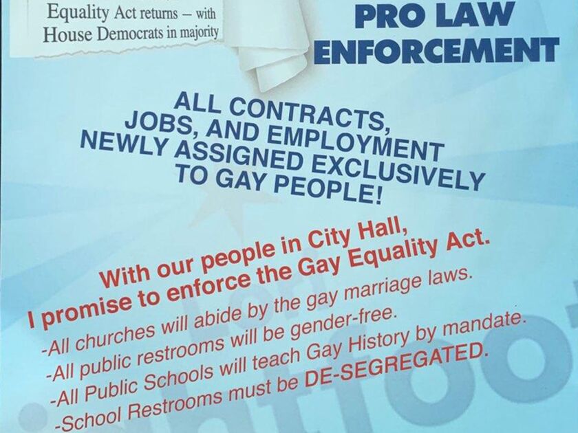 A portion of a flyer handed out Sunday outside some churches. The flyer included an image of mayoral candidate Lori Lightfoot and her wife. | Provided by Lightfoot campaign
