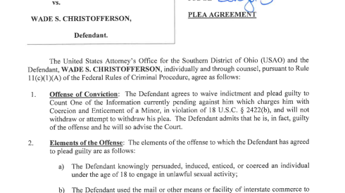 Part of the plea agreement between federal prosecutors and Wade Christofferson.