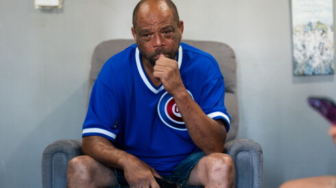 Tim Shannon, younger brother of Shawnese Shannon, tears up while speaking to a reporter in his sister’s former home in Ashburn.