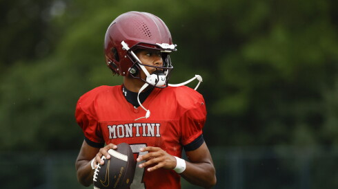 Montini’s Israell Abrams (7) works a drill during preseason football practice.