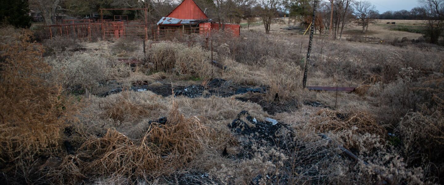 Dr. George Chronis’ bunkhouse in Rains County, Texas, was destroyed by fire.