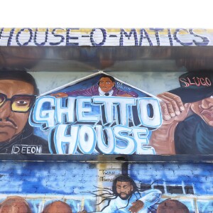 The mural shows faces of DJs who spun the music for the dancing, like Slugo, Deeon and Spin.