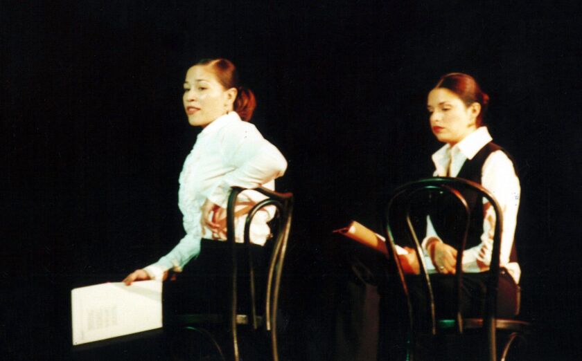 Aguijon Theater’s 1990 production of “Homage to Sor Juana Ines de la Cruz” featured Marcela Muñoz (left) and Betty Velasco.