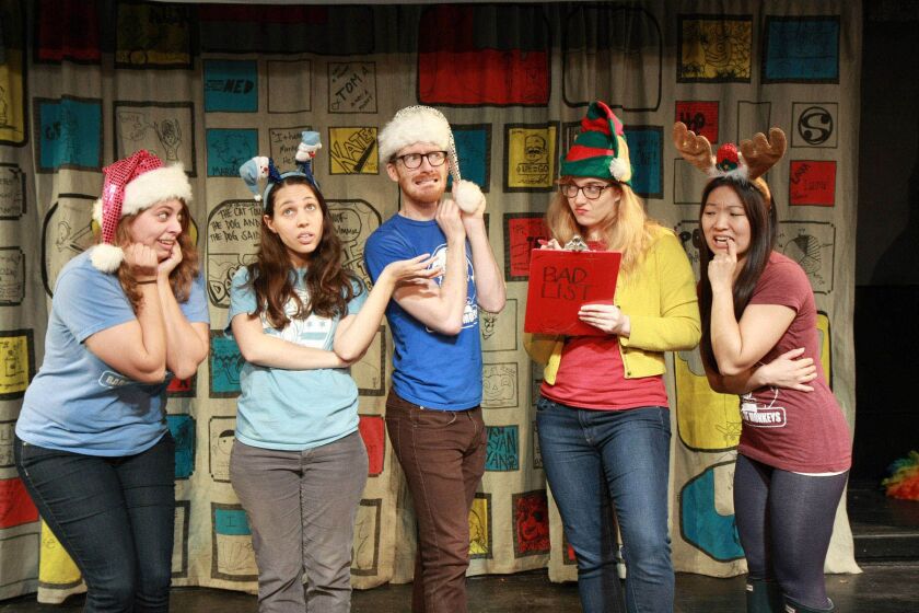 Victoria Golden (from left), Diana Lawrence, Rawson Vint, Rachel Wilson and Deanna Myers perform in Barrel of Monkeys’ “That’s Weird Grandma: The Holiday Special. ” | Michelle Alba Photo