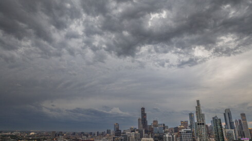 A cloud bank moves in from the west as a second wave of storms approaches Chicago.