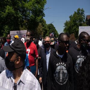 U.S. Sen. Dick Durbin joins protesters at the Westside interfaith peace march in North Lawndale on June 12, 2020. Protesters stopped at sites that Dr. Martin Luther King Jr. visited.