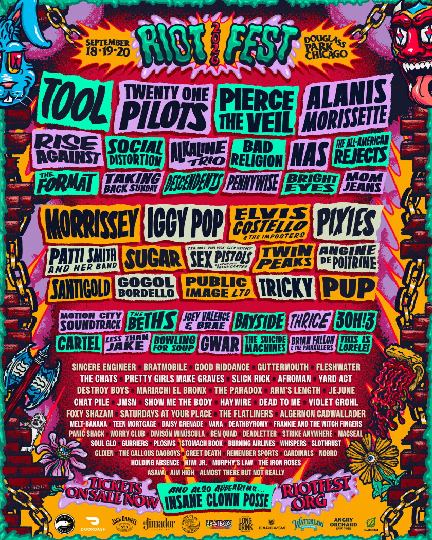 Riot Fest Rides Tool, Twenty One Pilots, Pierce the Veil, Alanis Morissette, Morrissey ...