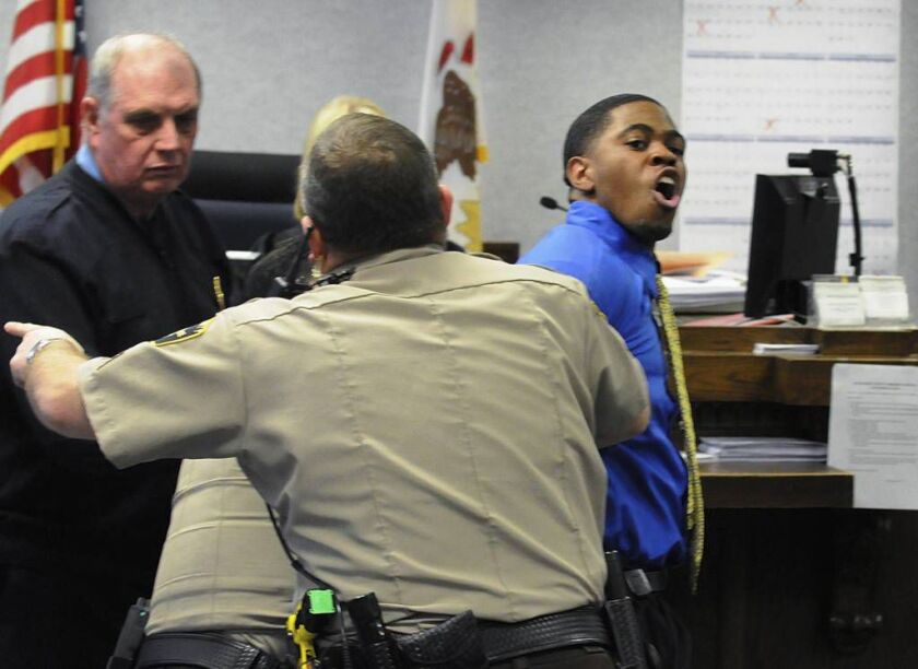 Kamron T. Taylor yelled at the gallery when he was convicted of murder in February. He had to be removed from the courtroom. | Mike Voss/The Daily Journal; distributed by the Associated Press