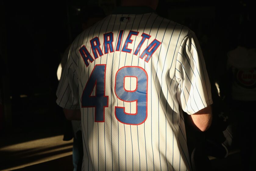 Avoid buying the jersey of Jake Arrieta. He will likely be on another team’s roster in 2018. | Dylan Buell/Getty Images