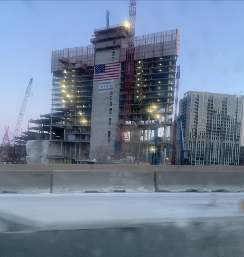 A recent view of the construction site where Bally's Chicago is building a casino complex on the banks of the Chicago River.
