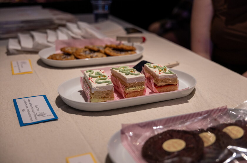 Pastries and baked goods sit on Hello Clown's table.