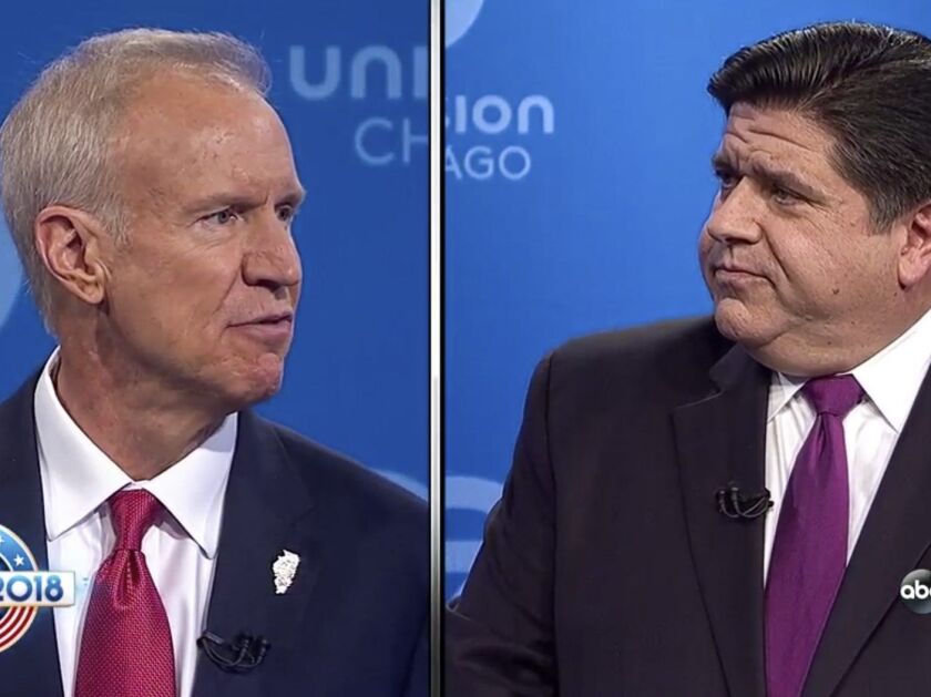 Gov. Bruce Rauner and challenger J.B. Pritzker participated in a televised debate put on by ABC 7 with the League of Women Voters. File Photo. | ABC7 Chicago