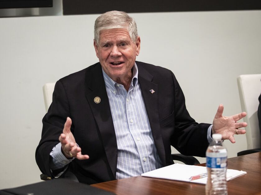 State Sen. Jim Oberweis addresses the Sun-Times Editorial Board in February.