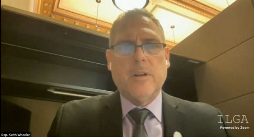 State Rep. Keith Wheeler, R-Oswego, asks questions during a House Executive Committee hearing over Zoom on Tuesday.