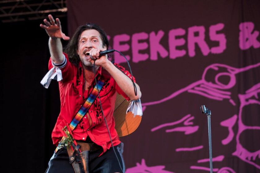 Eugene Hütz, of Gogol Bordello, performs on day two of Riot Fest in Douglas Park, Sept. 16, 2017. | Ashlee Rezin/Sun-Times