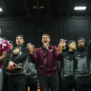 Ramblers Coach Porter Moser addresses fans. | Tyler LaRiviere/Sun-Times