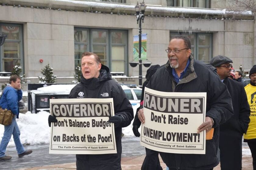 Henry English, right, marching with the Rev. Michael Pfleger at a demonstration. Facebook photo