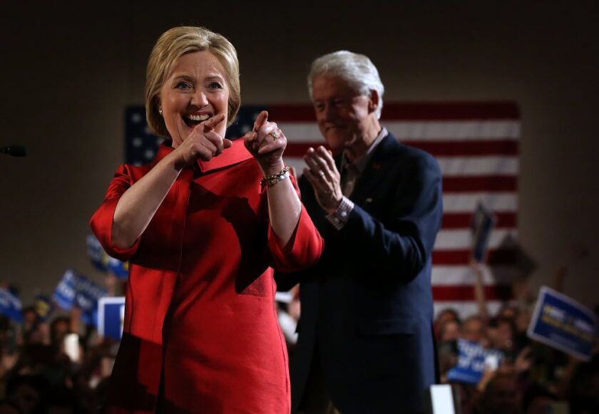 Democratic presidential candidate Hillary Clinton greets supporters Saturday at Caesers Palace in Las Vegas, Nevada. Clinton defeated Democratic rival U.S. Sen Bernie Sanders in the Nevada Democratic caucuses. Getty Images