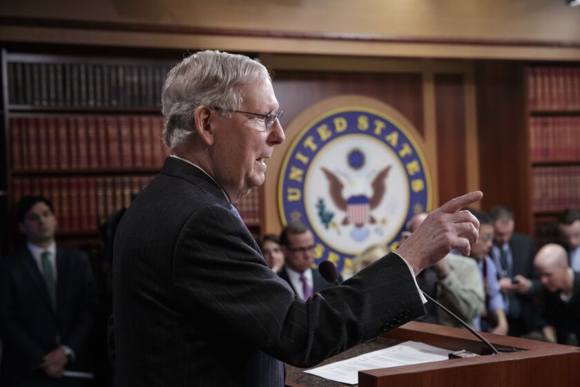 Senate Majority Leader Mitch McConnell of Ky., talks to reporters before the vote to confirm President Donald Trump’s Supreme Court nominee Neil Gorsuch. | AP