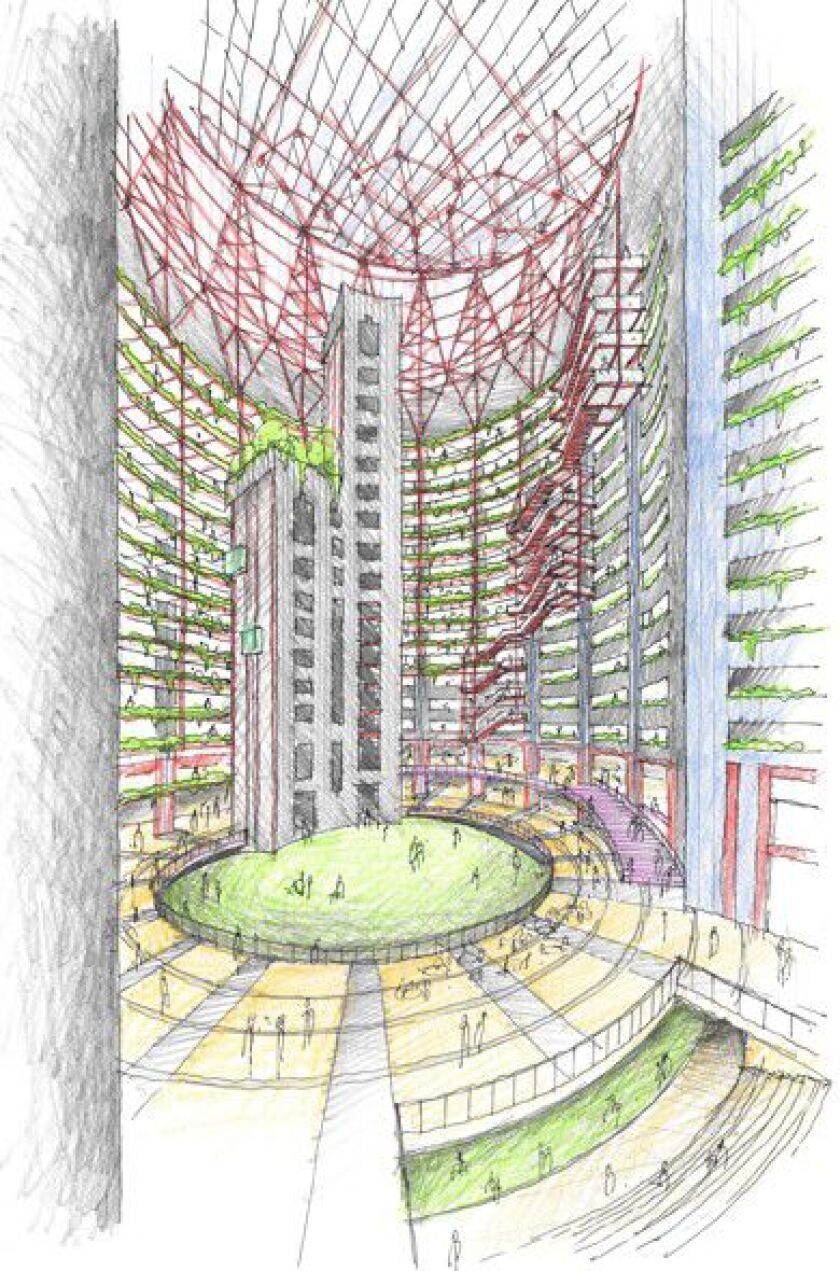 A proposal from Eastman Lee Architects imagines the Thompson Center as a “vertical Loop” with a mix of uses.