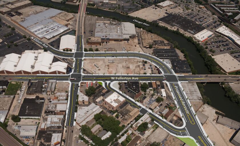 A bird’s-eye view of the final configuration of the Damen/Elston/Fullerton reconstruction project. | Chicago Department of Transportation