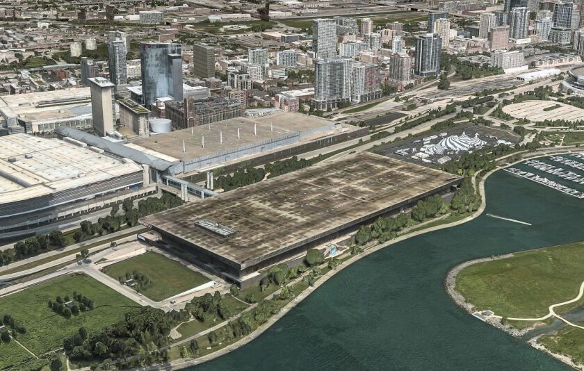 McCormick Place East, also called the Lakeside Center, is along the east side of Lake Shore Drive.