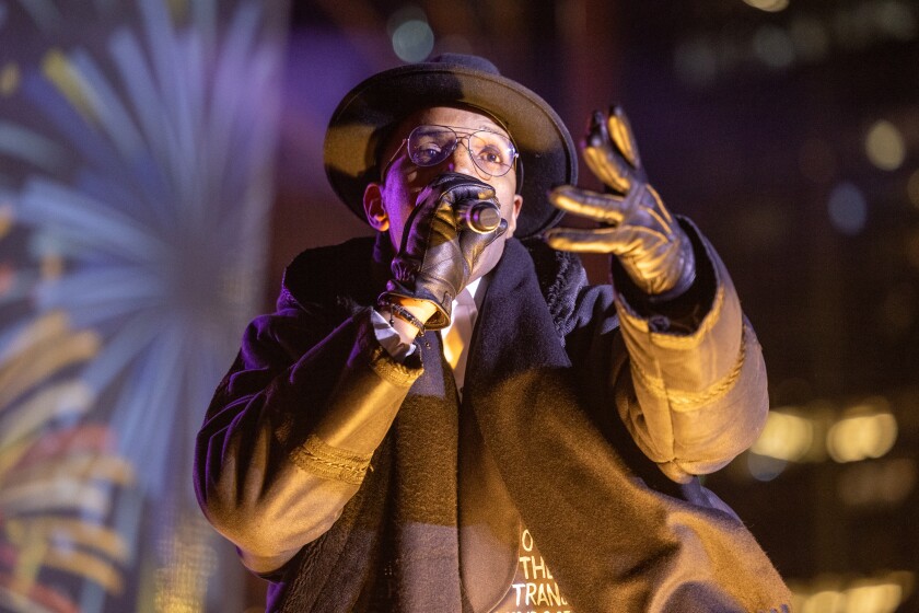 Poet and rapper J. Ivy during the "Dick Clark’s New Year’s Rockin’ Eve" with Ryan Seacrest on the Chicago Riverwalk.