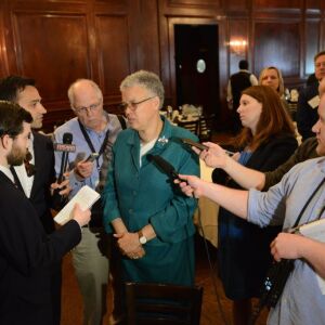 Cook County Board President Toni Preckwinkle meets with the media after speaking to the City Club of Chicago at Maggiano’s, on Cook County Justice. Thursday, May 7, 2015. . (Brian Jackson/For the Sun Times)