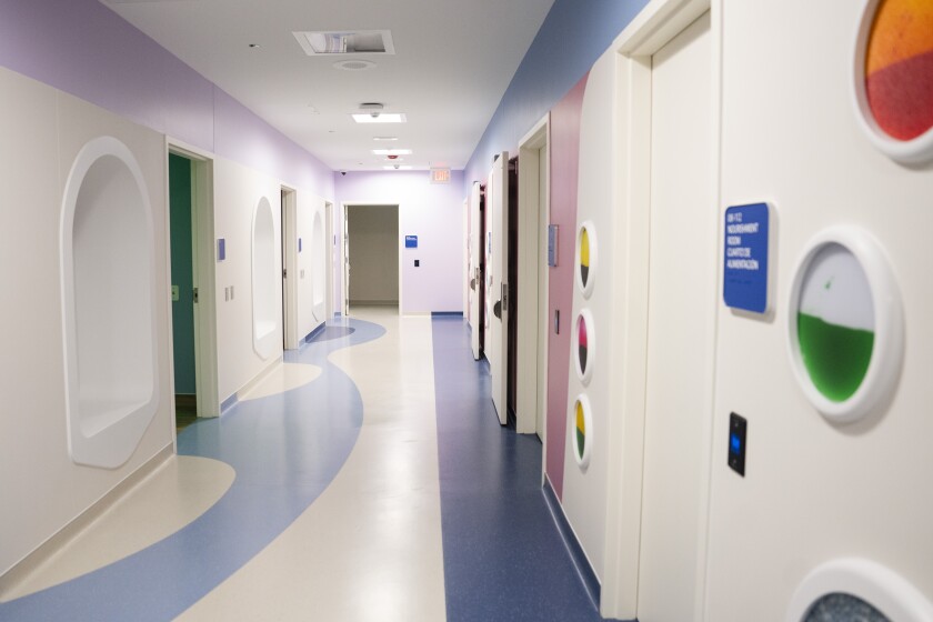 The hallway of the expanded inpatient psychiatric unit for youth with autism and intellectual and developmental disabilities at the Lurie Children’s Hospital of Chicago.
