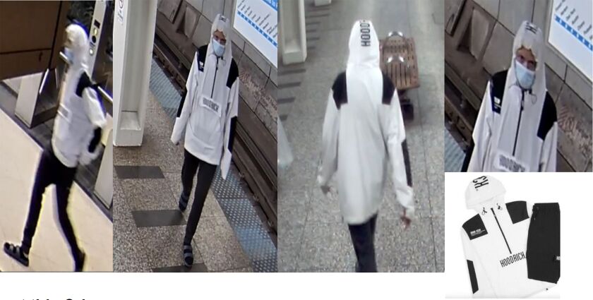 Image of person suspected of setting fire to Joseph Kromelis. Picture was taken from a CTA Blue Line security camera.