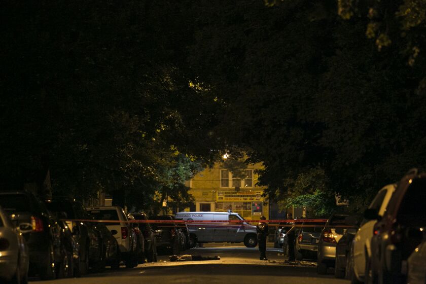 A 34-year-old man was shot to death in the 1100 block of North Ridgeway in the Humboldt Park neighborhood early Tuesday, July 5, 2016. | Ashlee Rezin/Sun-Times