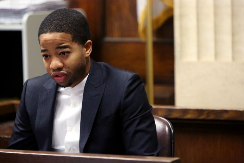 John-Ashton Allen, brother of Nailah Franklin, gives his victim’s statement during Reginald Potts Jr’s third day of sentencing hearing Wednesday, March 2, 2016 at the Leighton Criminal Court building in Chicago. Potts was convicted of first-degree murder
