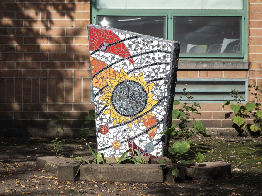 Public art outside McAuliffe Elementary School, 1841 N. Springfield Ave.