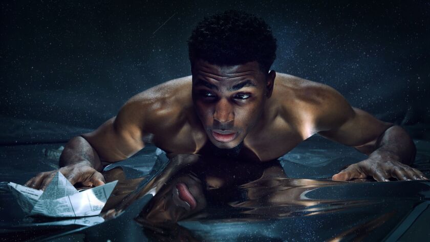 Jalen Gilbert as Dontrell in a publicity image for First Floor Theater’s Chicago premiere of “Dontrell, Who Kissed the Sea.” | Sam Doyle Photo