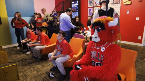 Benny the Bull plays videos games