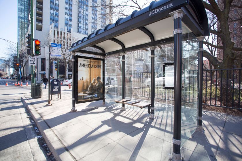 <small><strong>A bus stop for the No. 22 Clark Street bus at Elm Street on the North Side. | James Foster/For Sun-Times Media</strong></small>