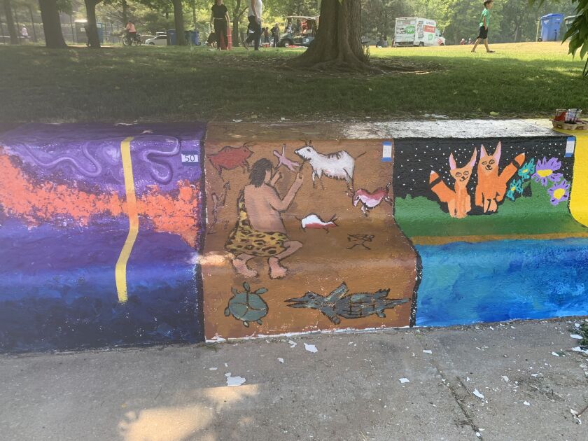 A stretch of the Rogers Park seawall painted last weekend.