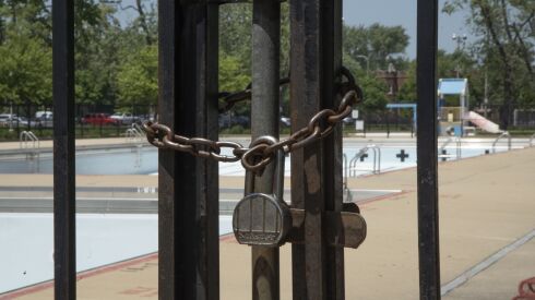 The closed Chicago Park District pool in Portage Park, shown on June 14, 2022.