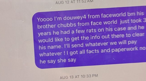 A message Michaela Richard allegedly sent to a social media site asking the owner to post a video of a witness in a 2023 murder case against Diontae Harper.