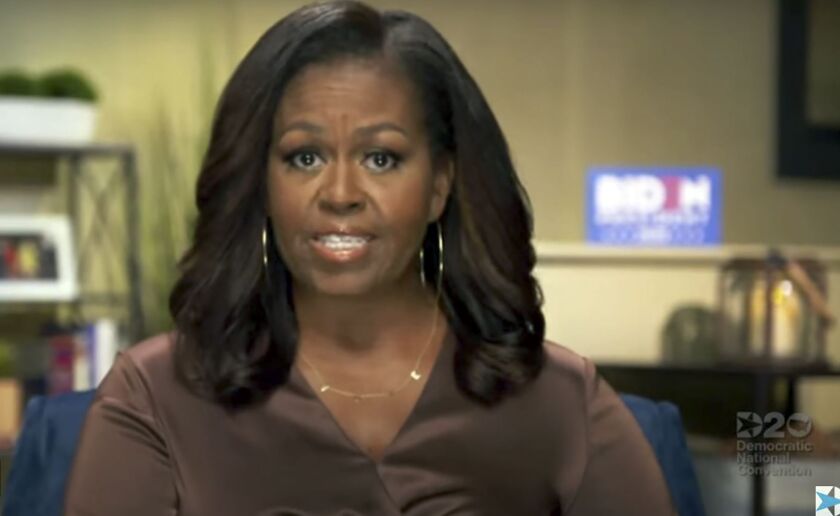 Michelle Obama speaking at the virtual Democratic National Convention.