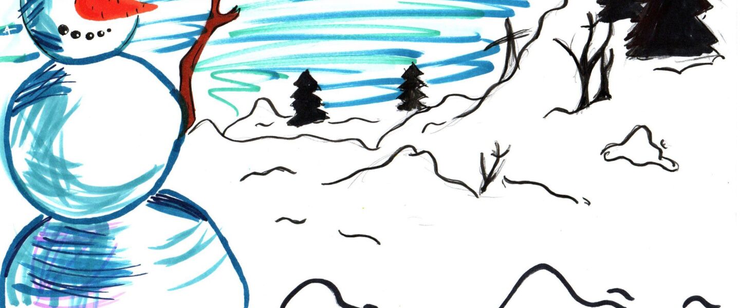 A snowman with quite a view by Gloria B., 12, a sixth-grader at Coonley Elementary School on the North Side.