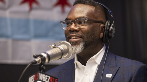 Mayor Brandon Johnson in the studio at WBEZ on Tuesday, Oct. 20, 2026, answering questions from callers.