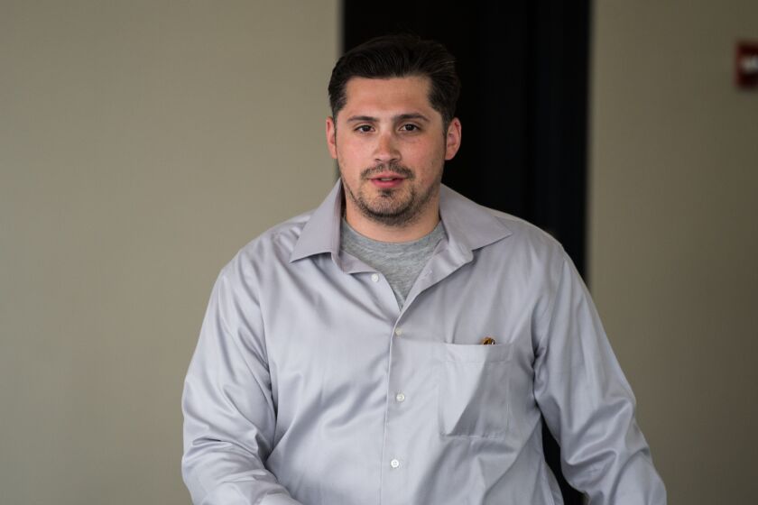 Chicago Police Officer Robert Rialmo, the officer who shot and killed Quintonio LeGrier and Bettie Jones, shown during his civil trial. A jury at first awarded damages to the LeGrier family, but a judge wiped out that award because jurors also agreed Rial