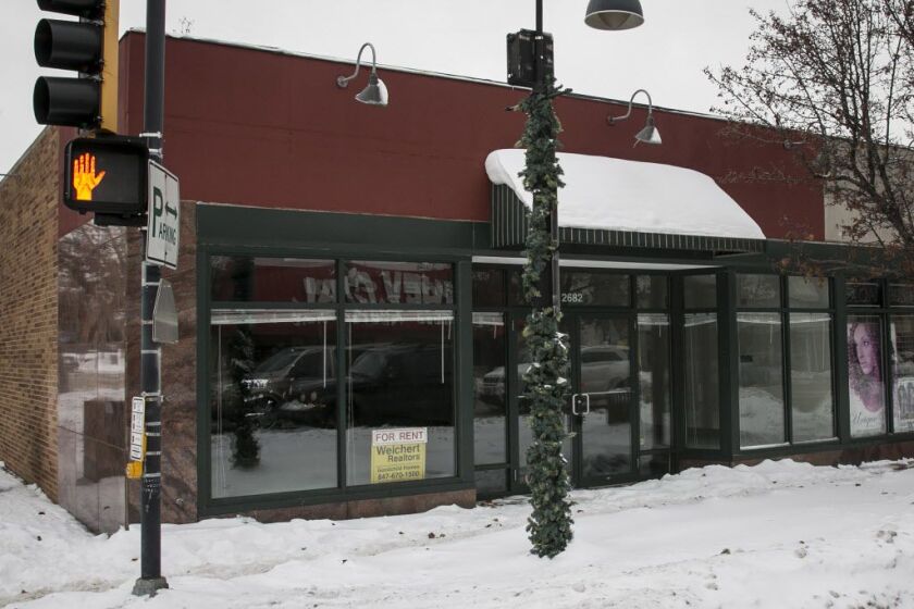 A storefront sits vacant in the 2600 block of Sheridan Road in Zion. | Ashlee Rezin / Sun-Times