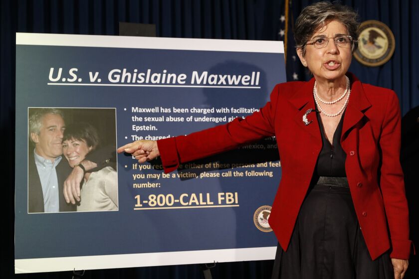 Audrey Strauss, Acting United States Attorney for the Southern District of New York, speaks during a news conference to announce charges against Ghislaine Maxwell for her alleged role in the sexual exploitation and abuse of multiple minor girls by Jeffrey Epstein, Thursday, July 2, 2020, in New York.