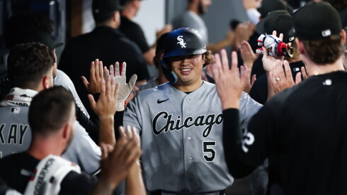 Munetaka Murakami celebrates after scoring against the Blue Jays on July 17.