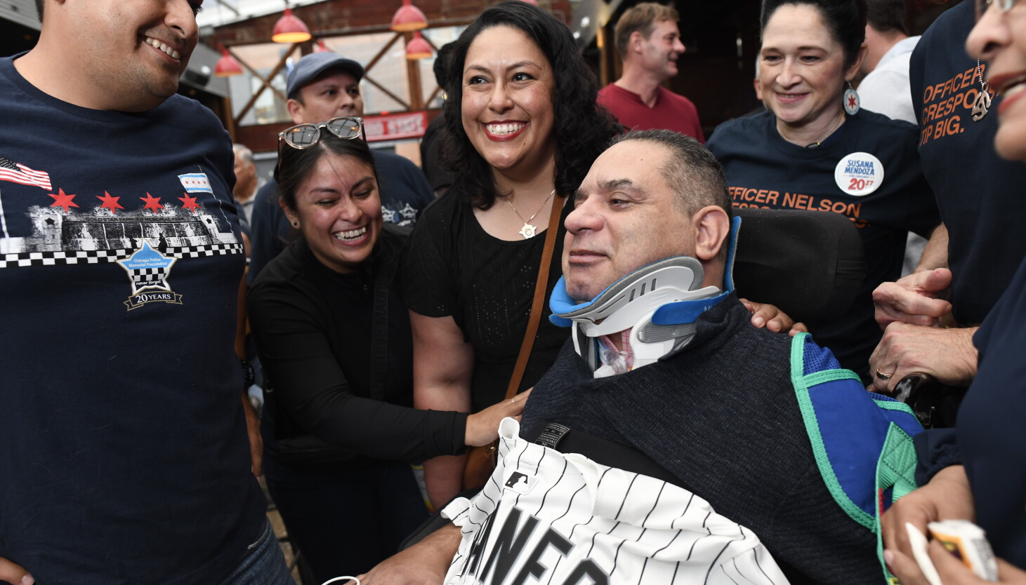 Coverage image for: Wounded Chicago police officer makes first public appearance since being shot in line of duty