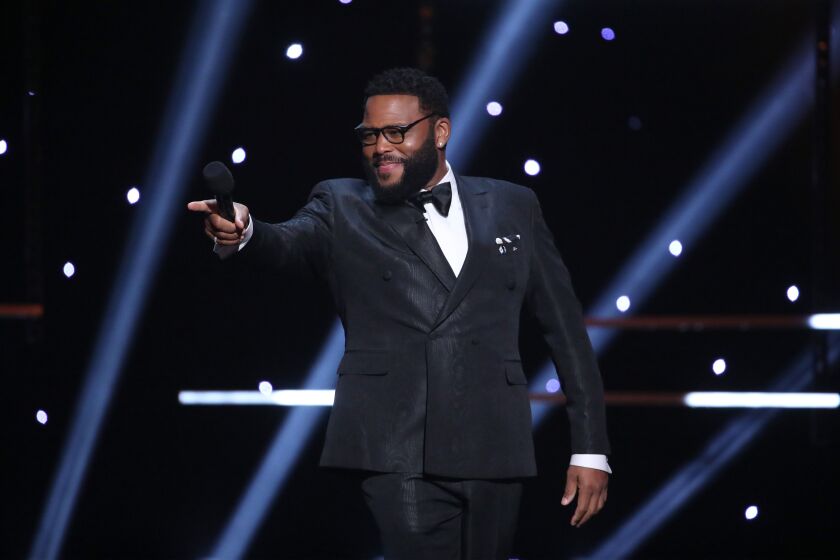 Host Anthony Anderson speaks onstage during the 51st NAACP Image Awards. The actor took home the award for best actor in a TV comedy for his role in the hit TV series “black-ish.”